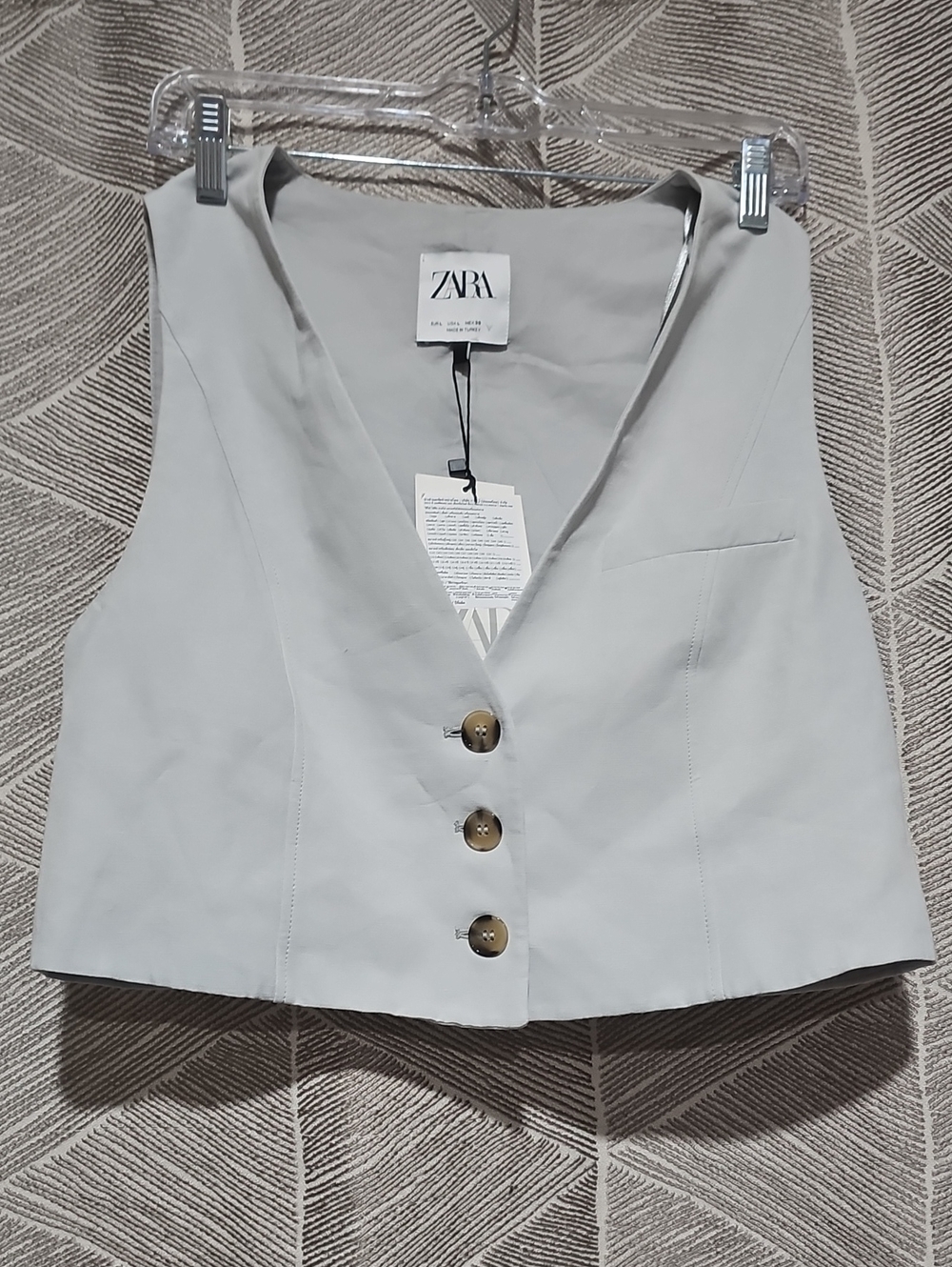 Zara Light Gray Button-Front Cropped Vest